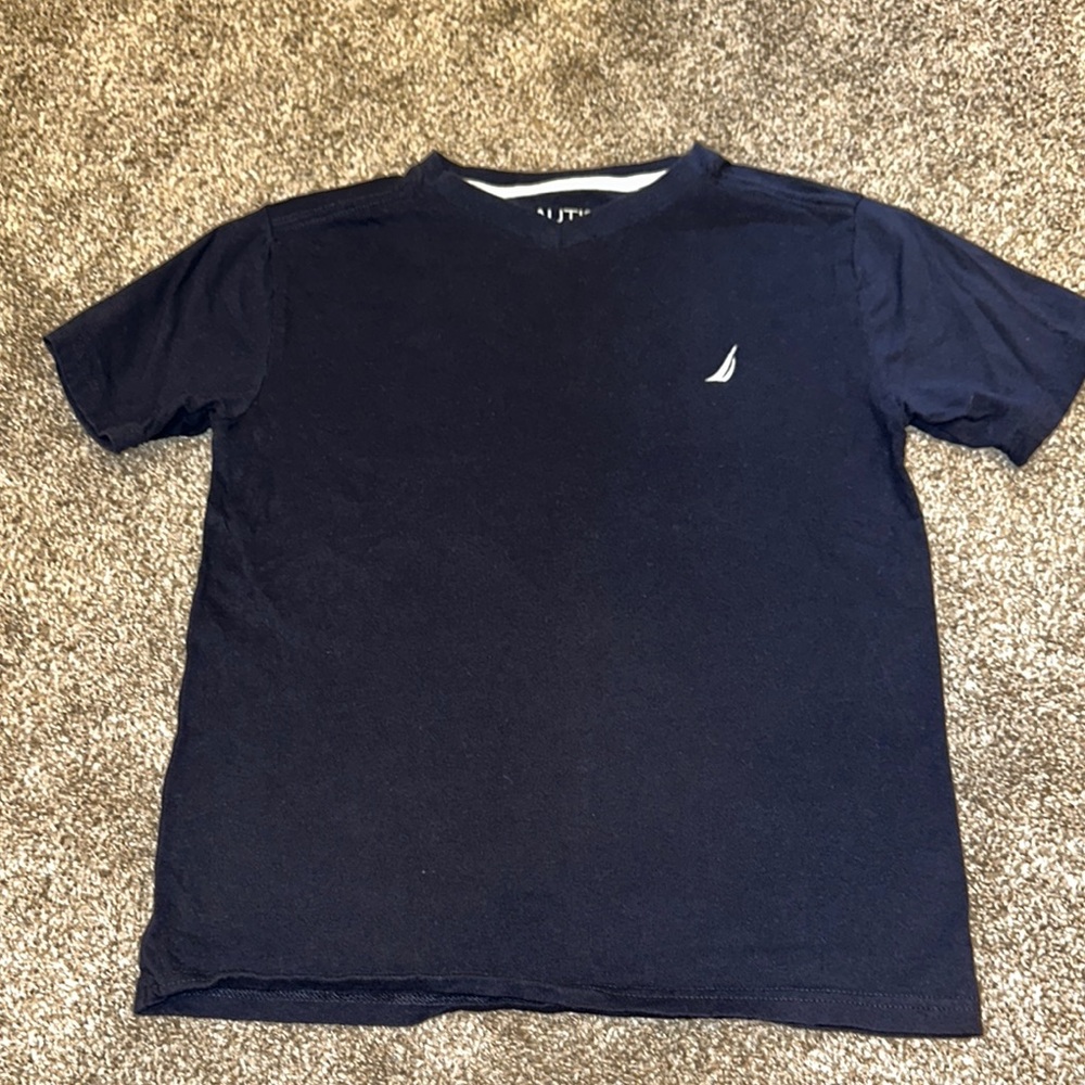 Nautica Blue Short Sleeve Tee with Classic V Neck